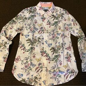 NWT XS Talbots Floral Butterfly Woven Button Down Shirt